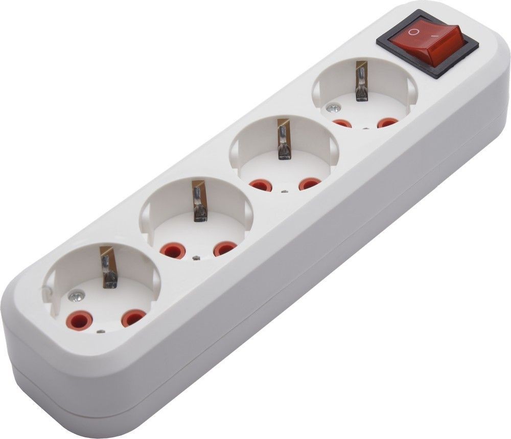 Колодки и удлинители, тройники Розетка переносная разборная 4-местная с/з STEKKER, PST16-410-20, с выключателем, 250В, 16A, IP20, белый 39015 