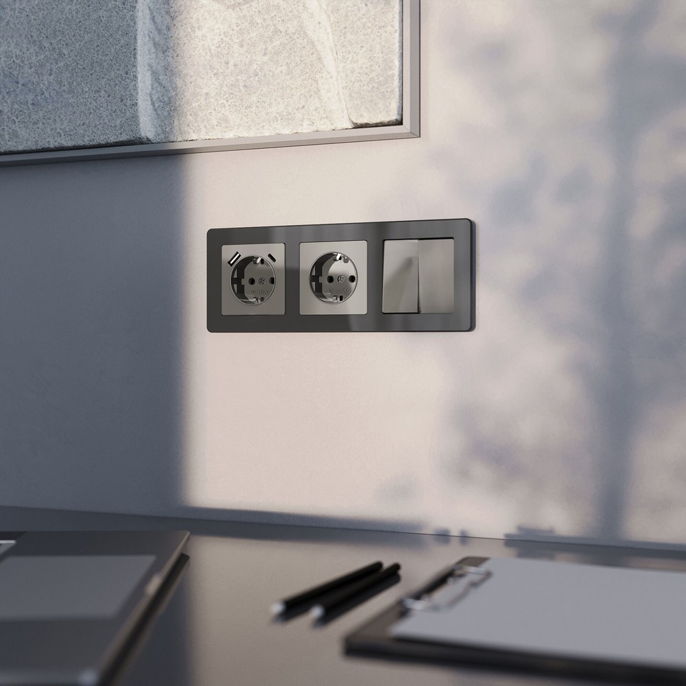 Werkel Графит акрил Розетка Werkel с заземлением и шторками (графит акрил) W11711440
