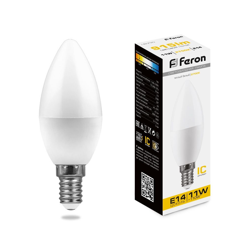 E14 Лампа светодиодная Feron LB-770 Свеча E14 11W 2700K 25941 
