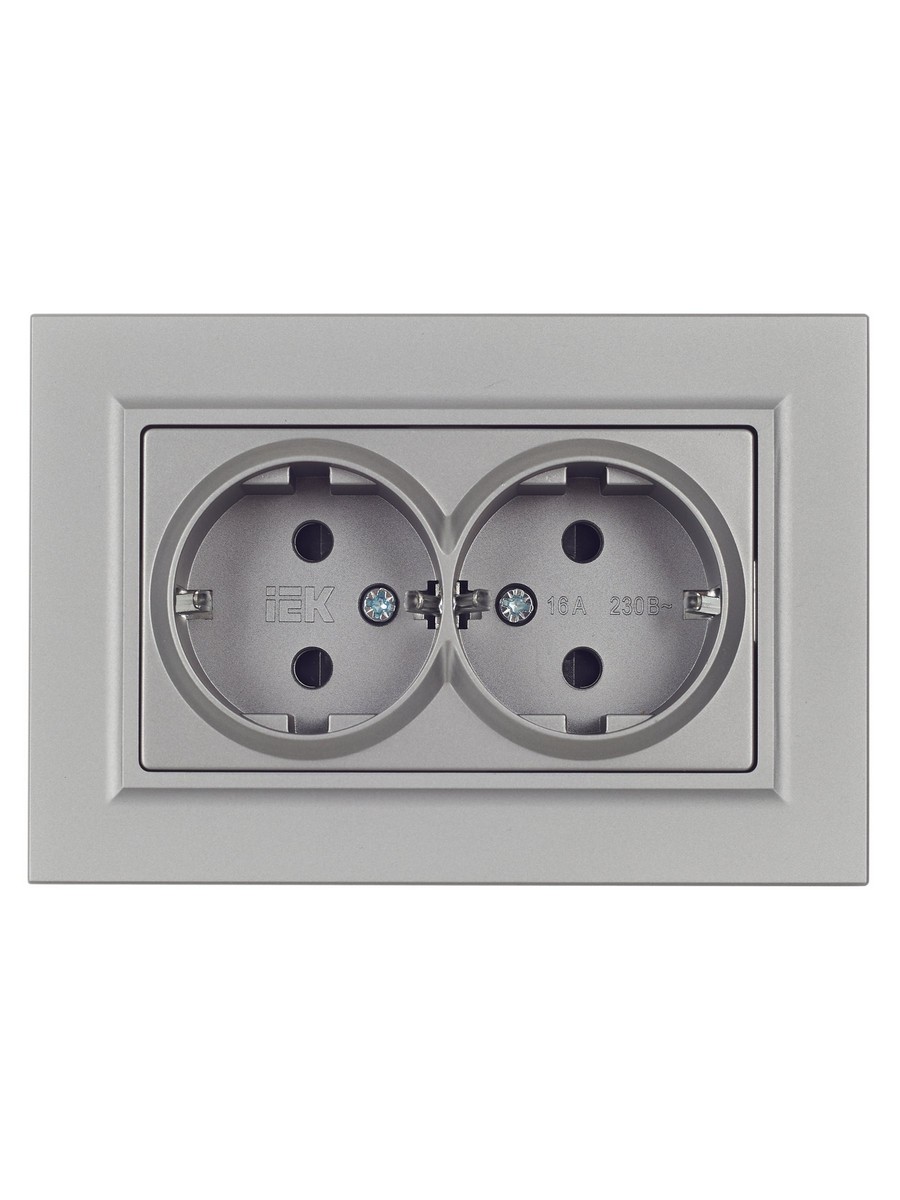 IEK Brite Сталь Розетка IEK BRITE 2-ая с/з с шторками 16А в сборе РСш12-3-БрС сталь BR-R24-16-K46-F