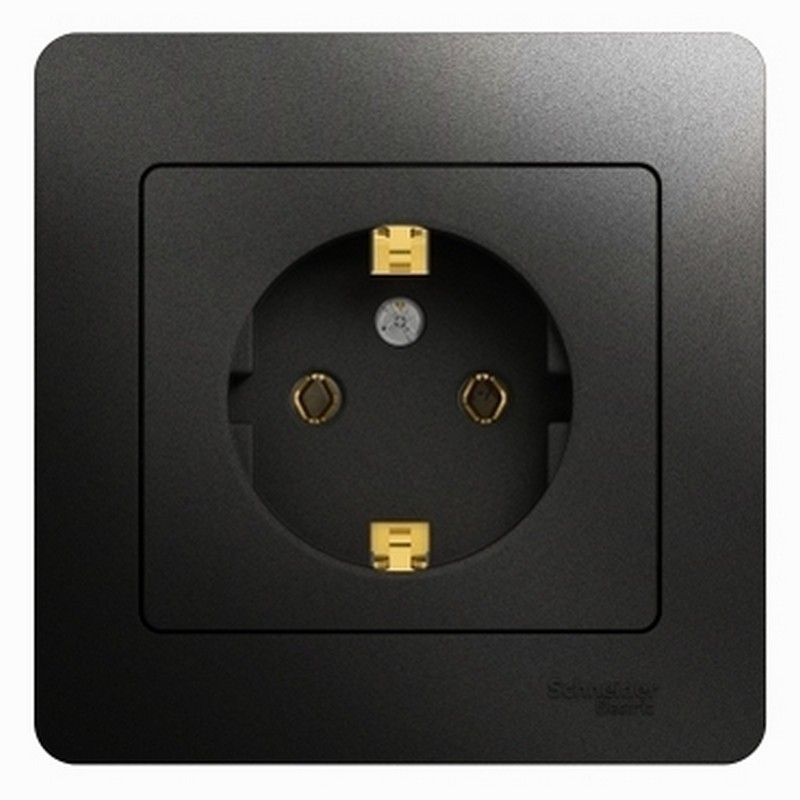Glossa Антрацит Розетка Systeme Electric Glossa Антрацит с заземлением, 16А, в сборе GSL000742