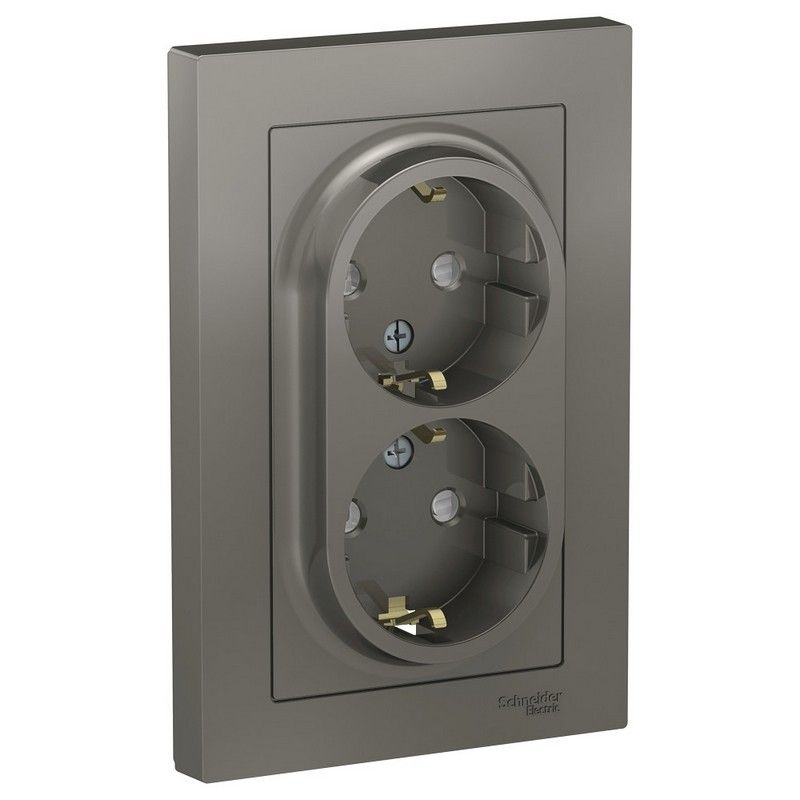 AtlasDesign Сталь Розетка Systeme Electric AtlasDesign Сталь с/з двойная, со шторками, 16А, в сборе ATN000926