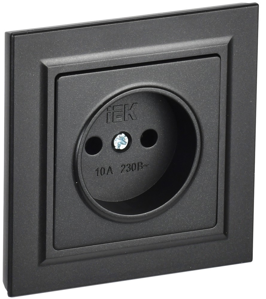 IEK Brite Черный Розетка IEK BRITE Черный без з/к/ш 10А в сборе РСР10-1-0-БрЧ BR-R10-10-K02-F