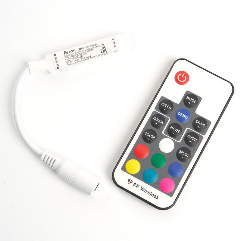 Контроллеры и сетевые шнуры для светодиодной ленты Контроллер Feron RGB mini для светодиодной ленты с П/У12-24V LD66 48032 