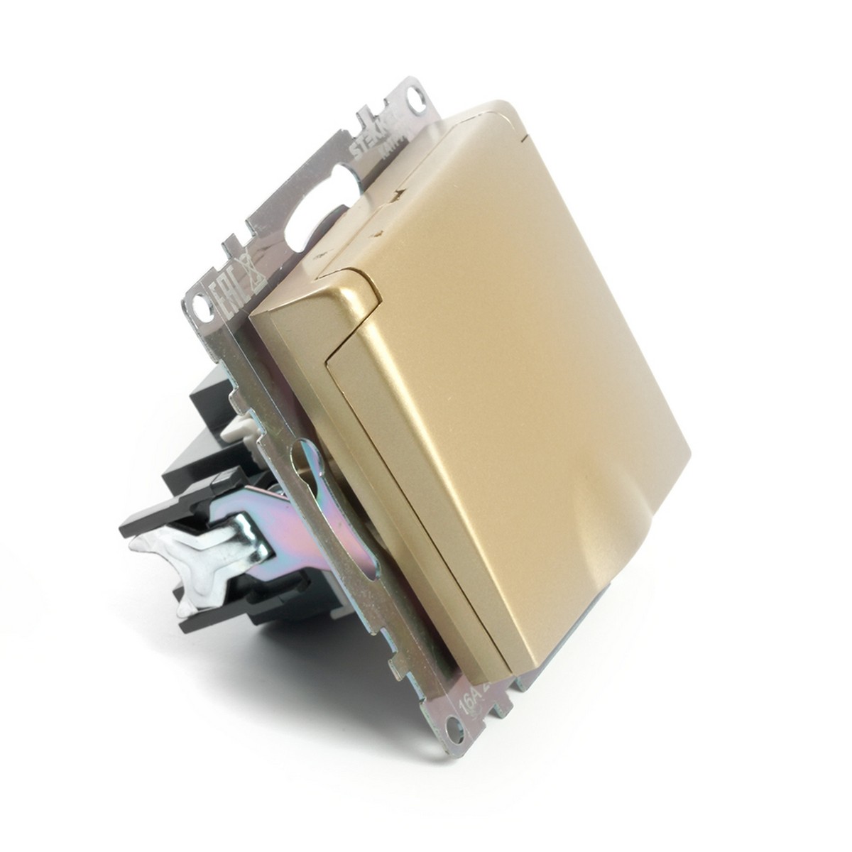 Катрин - Розетки и выключатели Stekker Розетка 1-местная с/з с крышкой STEKKER GLS16-7112-08 16А с защ. шторкой Катрин золото 49222