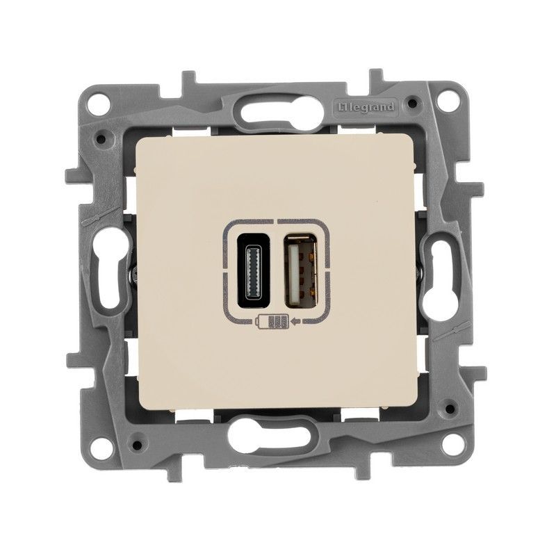 Legrand Etika Слоновая кость Розетка USB Legrand ETIKA Слоновая кость зарядка разъемы А-C 672336