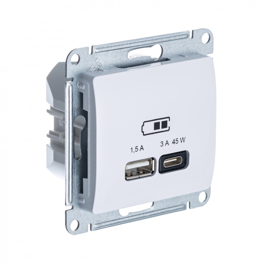 Glossa Белый Розетка USB Systeme Electric Glossa Белый A + тип-C 45W высокоскорост. зарядка QC, PD, мех. GSL000129