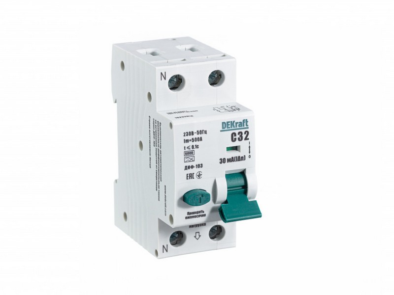 DEKraft Дифференциальный автомат DEKraft (АВДТ) 1Р+N 32А 30мА тип A х-ка С ДИФ-103 6кА 16232DEK