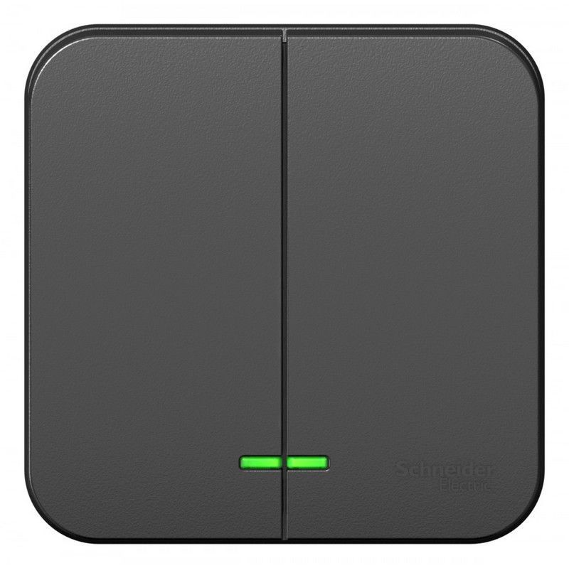 Blanca антрацит розетки и выключатели Выключатель SE Blanca 2-клавишный Антрацит наружный с подсветкой BLNVA105106