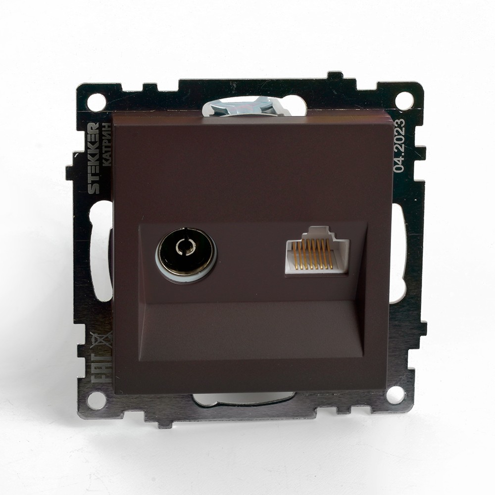 Катрин - Розетки и выключатели Stekker Розетка TV + компьютерная RJ-45 STEKKER GLS00-7106-04 Катрин шоколад 49185
