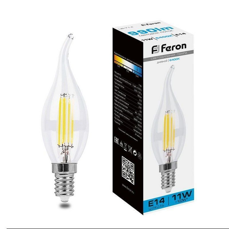 E14 Лампа светодиодная Feron LB-714 Свеча на ветру E14 11W 6400K 38237 
