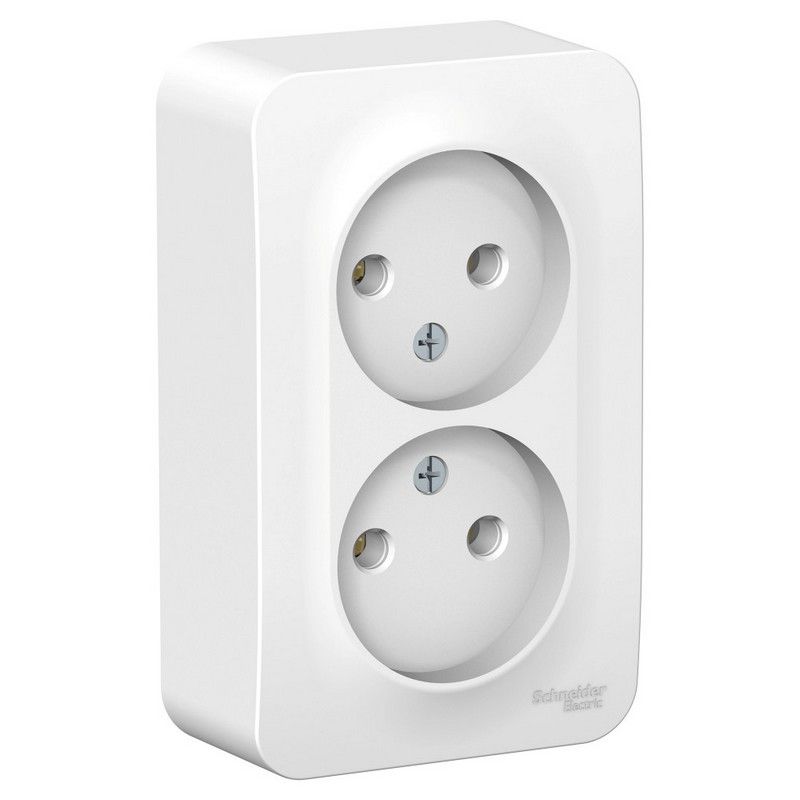 Blanca белые розетки и выключатели Розетка SE Blanca 2-ая Белый наружный б/з без шторок изолир. пластина BLNRA000211