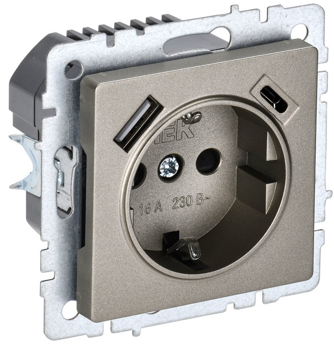 IEK Brite Шампань Розетка IEK BRITE с с/з и шторками 16А с USB A+C 18Вт РЮш11-1-БрШ шампань BR-R14-16-U22-018-K37