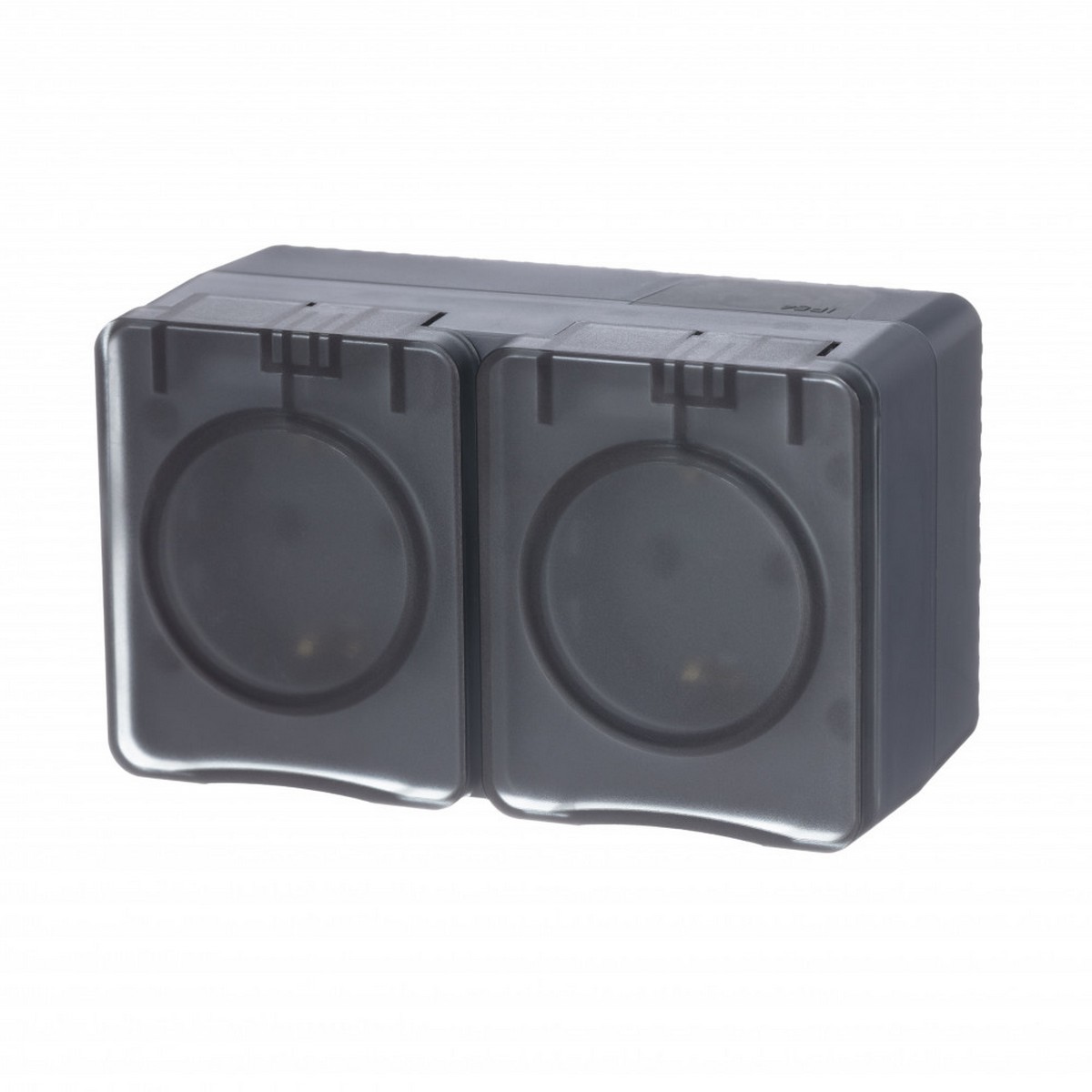 AtlasDesign Карбон Розетка Systeme Electric AtlasDesign Profi54 наружная Антрацит 2-ая с/з со шторками 16А ATN544026