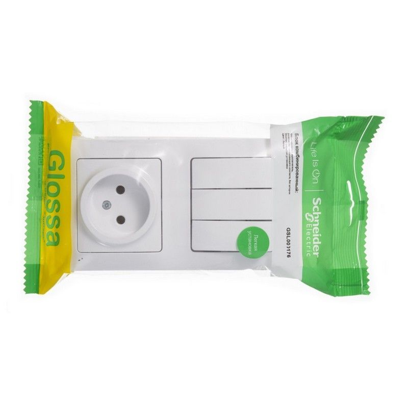 Glossa Белый Блок:Glossa Белый розетка и 3-кл. выключатель GSL000176