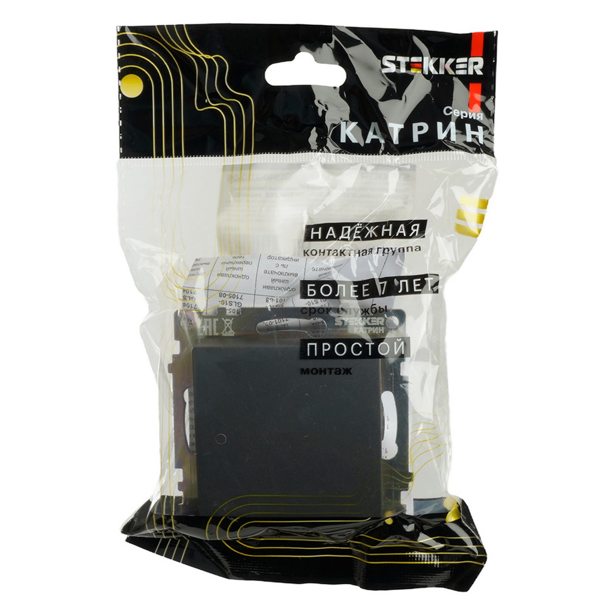 Катрин - Розетки и выключатели Stekker Переключатель STEKKER перекрестный 1-клавишный GLS10-7110-06 Катрин графит  49416