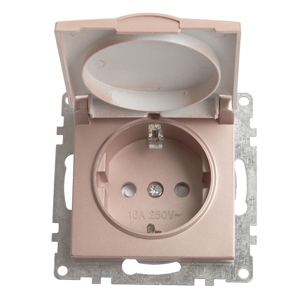 Катрин - Розетки и выключатели Stekker Розетка 1-местная с/з с крышкой STEKKER GLS16-7112-02 16А с защ. шторкой Катрин шампань 39594