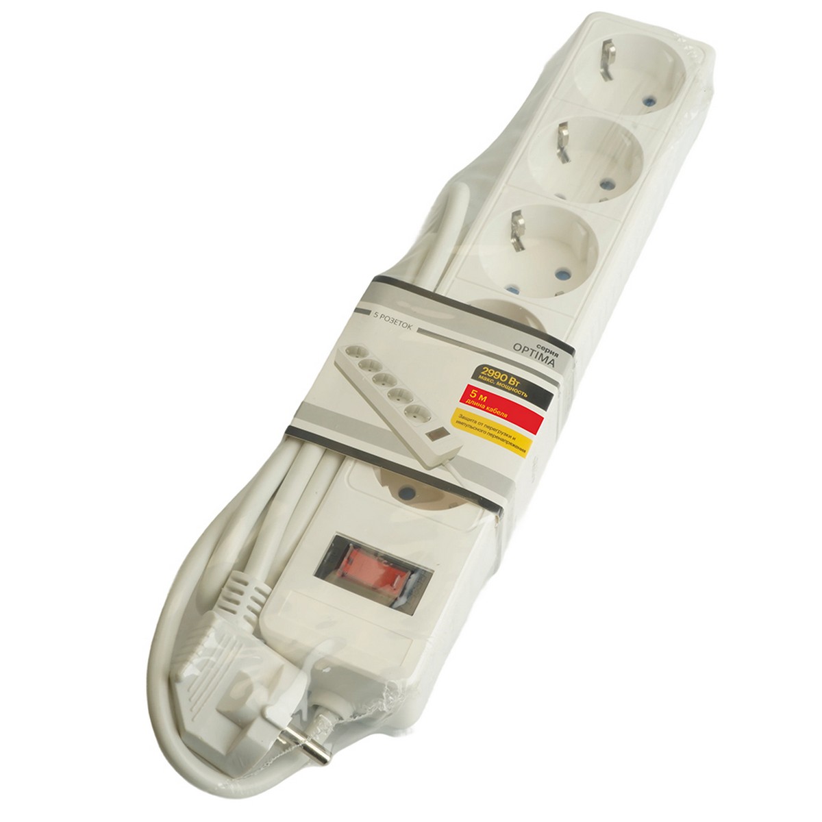 Колодки и удлинители, тройники Сетевой фильтр 4-местный с/з STEKKER HM20-41-05 3x1мм2 5 м серия Optima белый 50091 