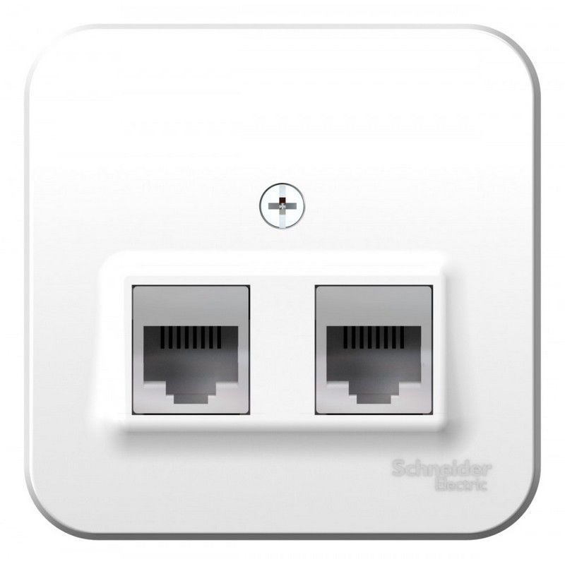 Blanca белые розетки и выключатели Розетка SE Blanca 2-ая Белый наружный ТЛФ/КОМП RJ45+RJ11 кат.5E изолир. пластина BLNIA045111