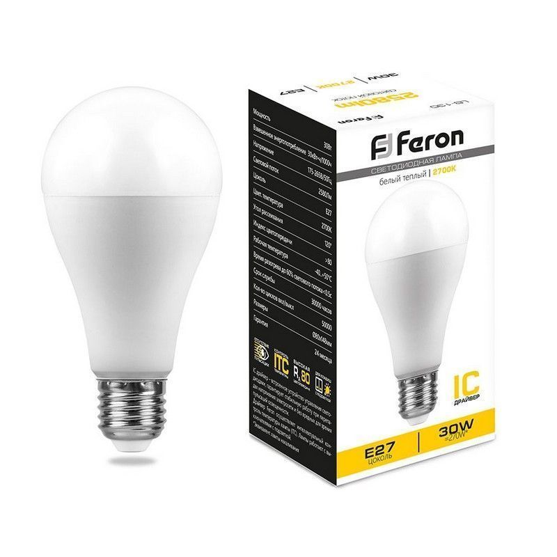 E27 Лампа светодиодная Feron LB-130 Шар E27 30W 2700K 38194 