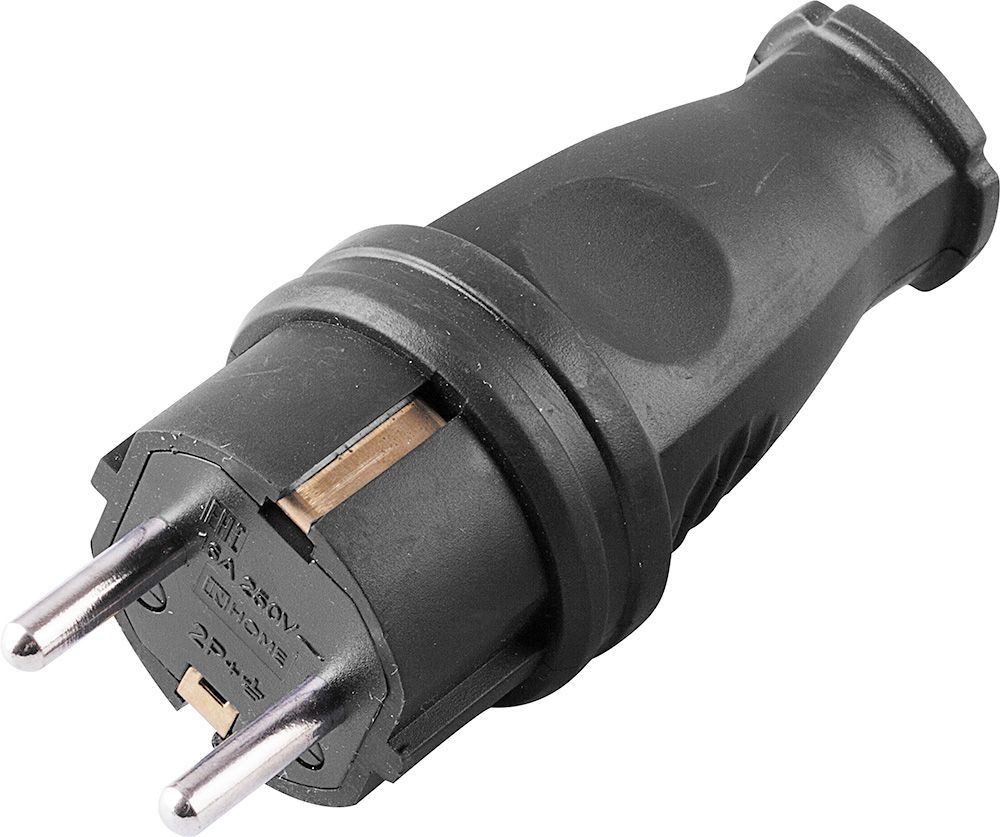 Вилка прямая с/з STEKKER RPG16-21-441 (В 16-001) каучук 250В 16A IP44 черный 32748