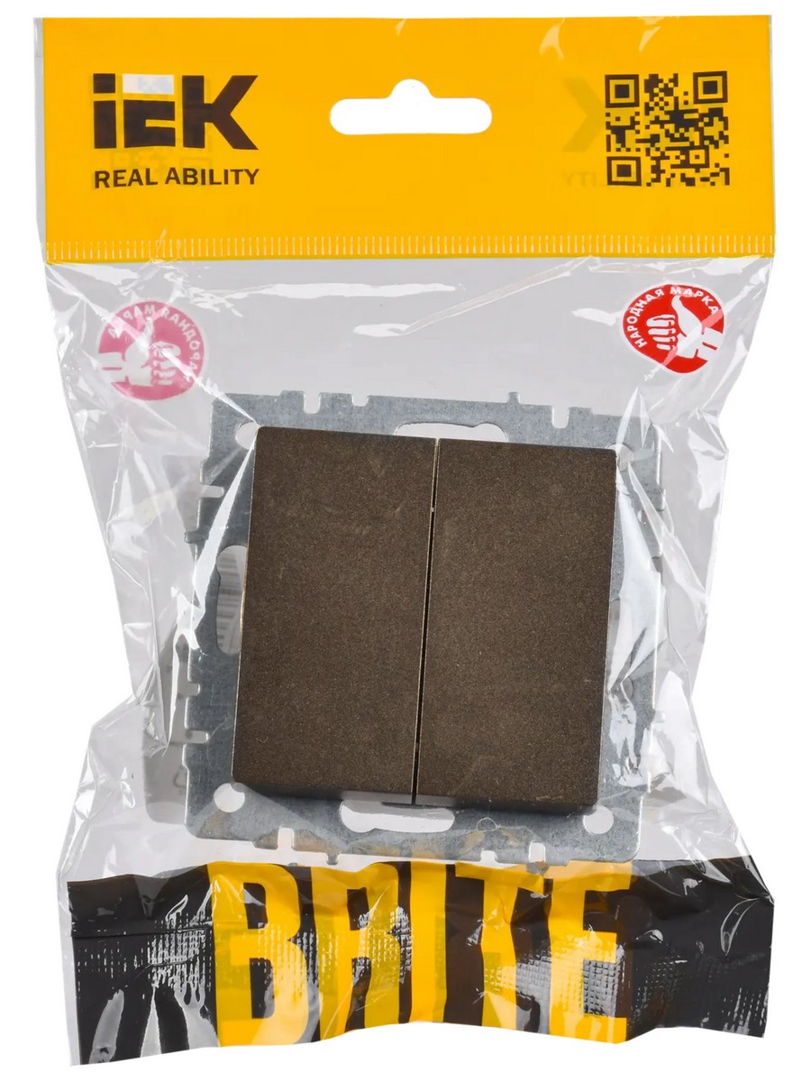 IEK Brite Бронза Выключатель IEK BRITE 2-клавишный проходной 10А ВС10-2-6-БрТБ темная бронза BR-V22-0-10-K45