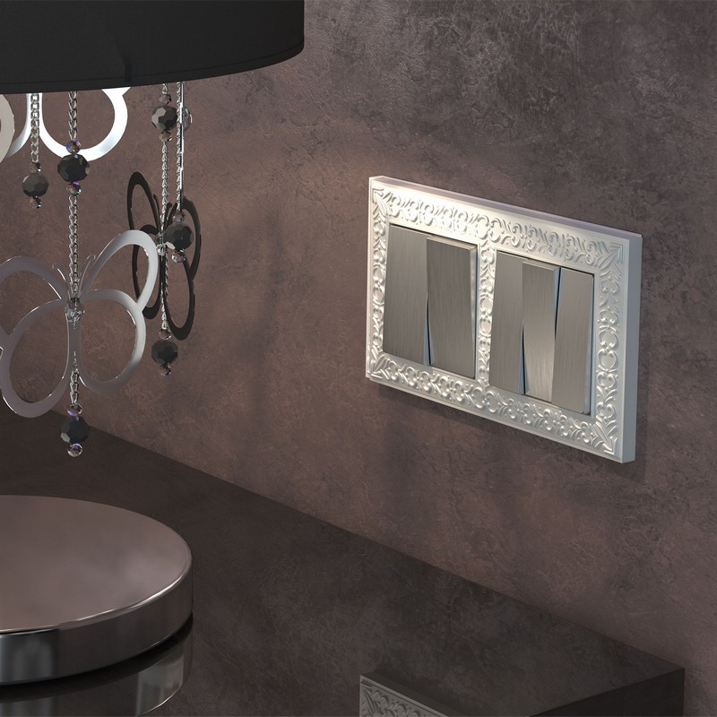 Werkel Серебряный рифленный механизмы Выключатель Werkel двухклавишный  (cеребряный рифленый) W1120009