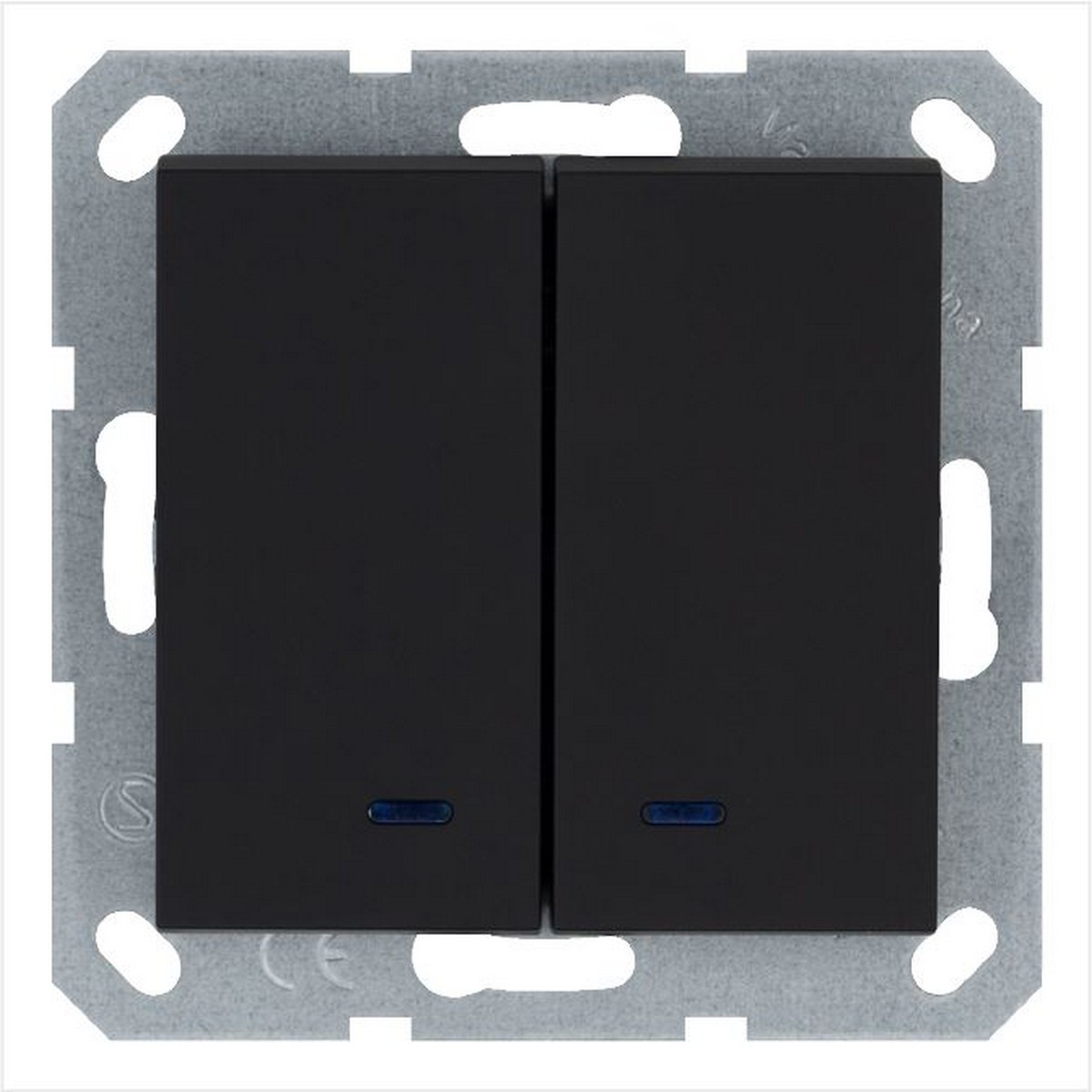 JASMART G - розетки и выключатели Выключатель JASMART двухклавишный со светодиодами Черный матовый (soft touch) G3023NPB