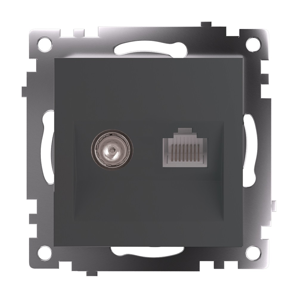 Катрин - Розетки и выключатели Stekker Розетка TV + компьютерная RJ-45 STEKKER GLS00-7106-06 Катрин графит  49417