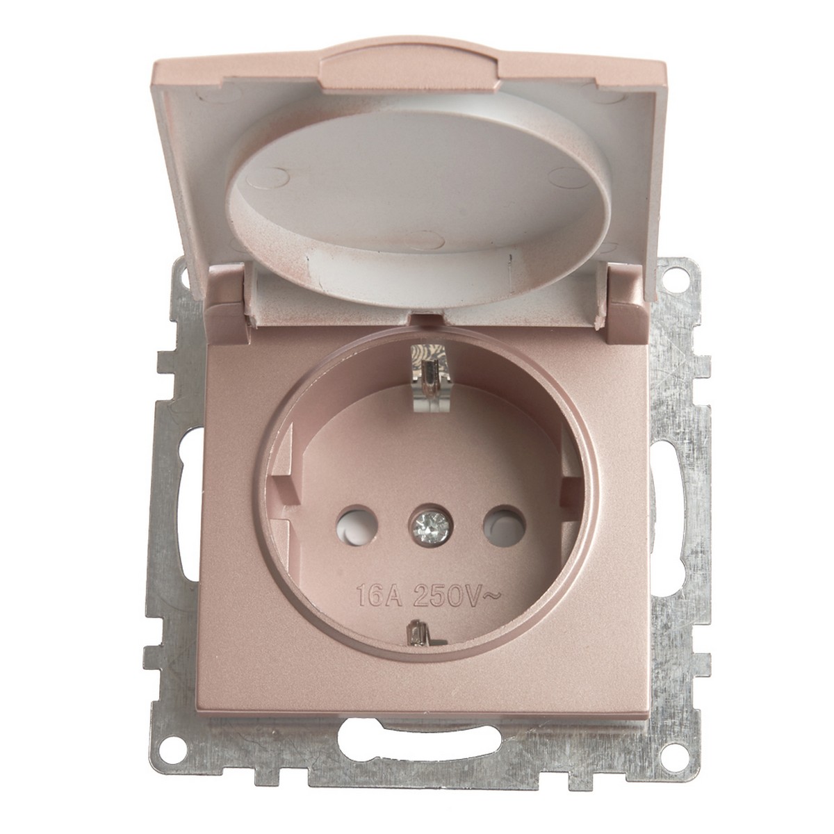 Катрин - Розетки и выключатели Stekker Розетка 1-местная с/з с крышкой STEKKER GLS16-7112-02 16А с защ. шторкой Катрин шампань 39594