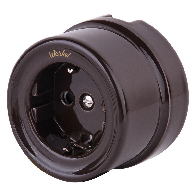 Werkel Ретро Розетка Werkel ретро WL18-03-02 с заземлением и шторками (коричневый)