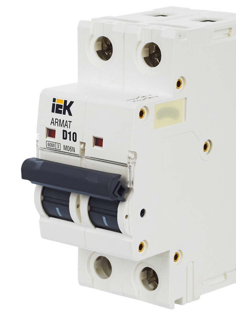 2 полюсные (двухполюсные) Автоматический выключатель IEK ARMAT M06N 2P D 10А AR-M06N-2-D010 