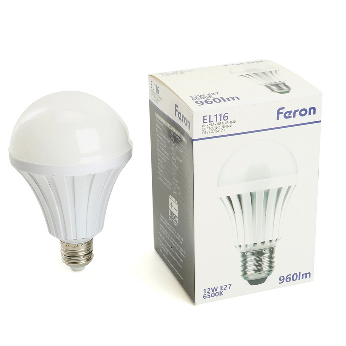 E27 Светильник аккумуляторный Feron EL116 12W Е27 белый 48980 