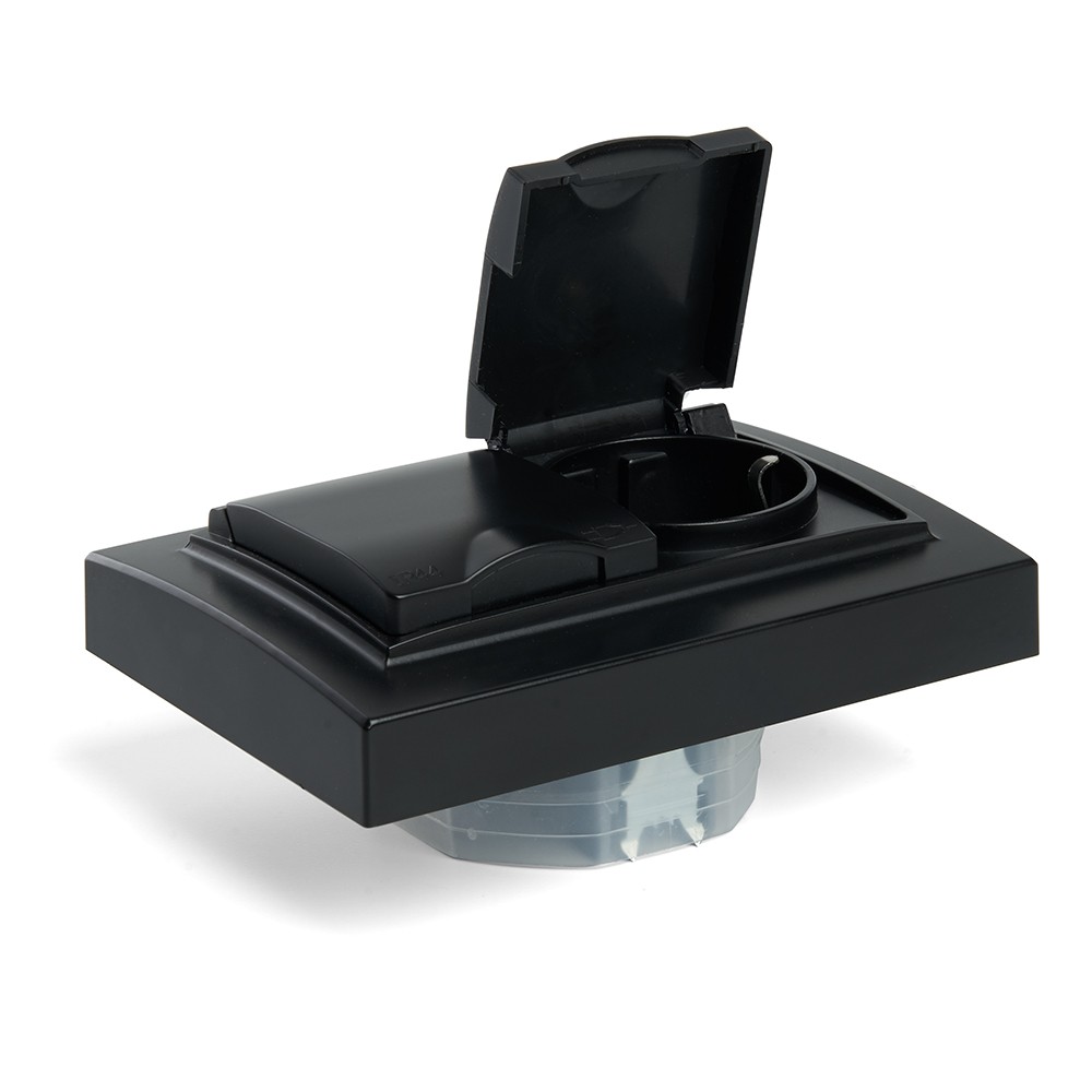 Эрна - Розетки и выключатели Stekker Розетка 2-местная с/з с крышкой STEKKER PST16-9015-03 16А Эрна черный с рамкой 49138