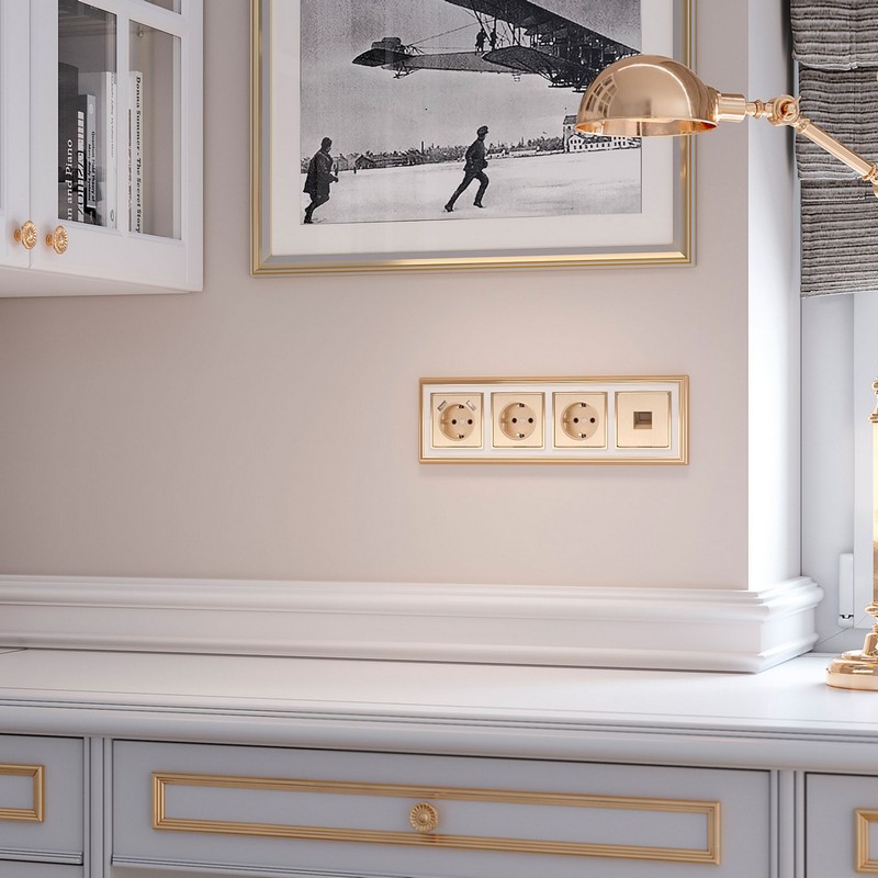 Werkel Шампань рифленный механизмы Розетка электрическая Werkel с заземлением (шампань рифленый) W1171010