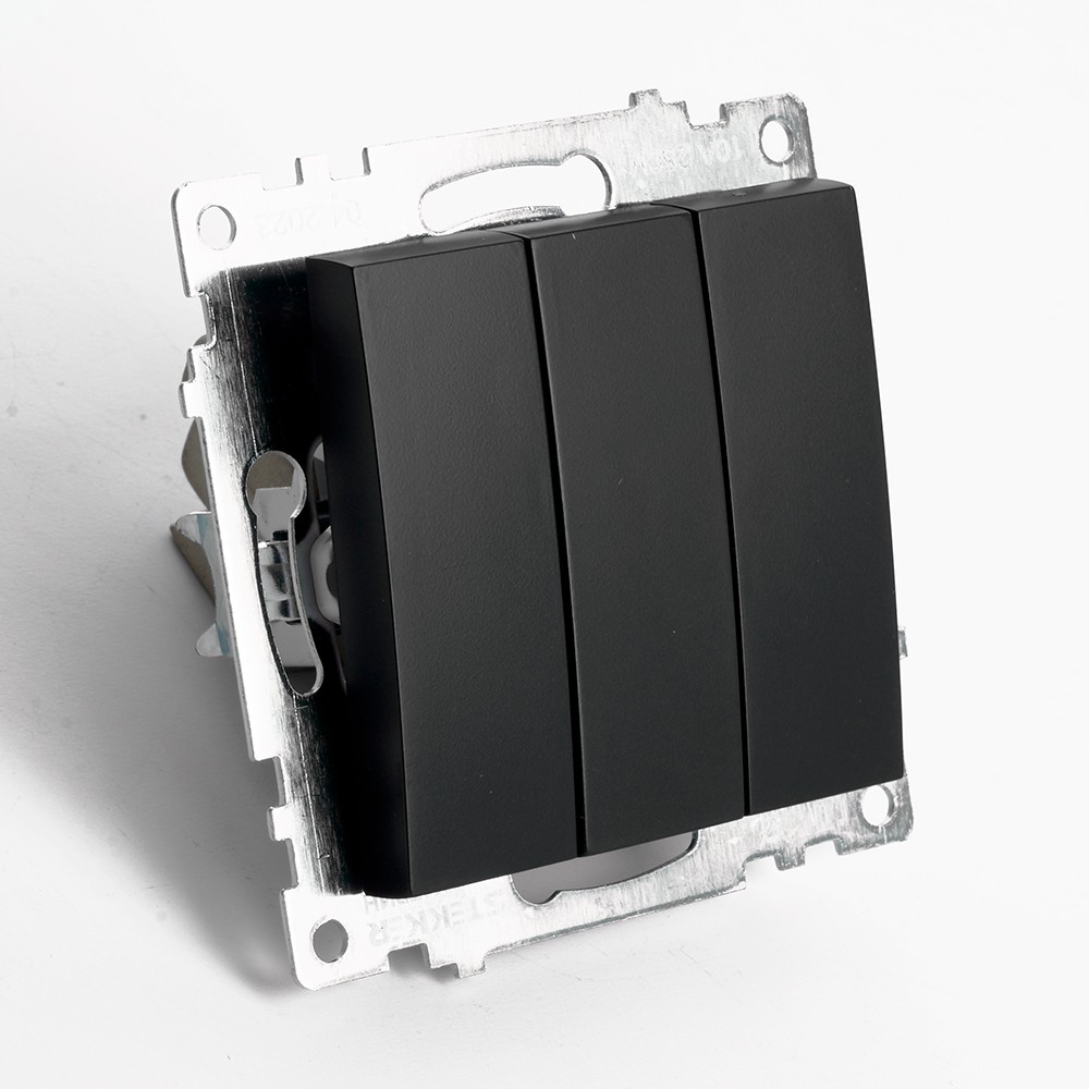 Катрин - Розетки и выключатели Stekker Выключатель 3-клавишный STEKKER GLS10-7108-05 250V 10А Катрин черный 49172