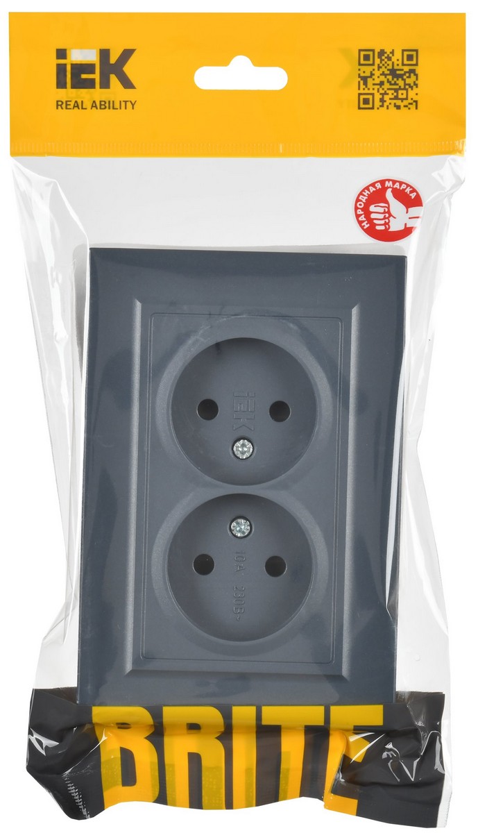 IEK Brite Маренго Розетка IEK BRITE Маренго 2-я без з/к с з/ш 10А в сборе РСш12-2-БрМ BR-R23-10-K35-F