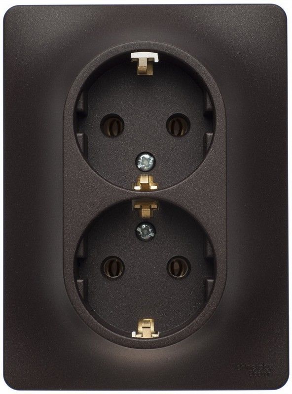 Glossa Шоколад Розетка Systeme Electric Glossa Шоколад двойная с заземлением, 16А, в сборе GSL000824