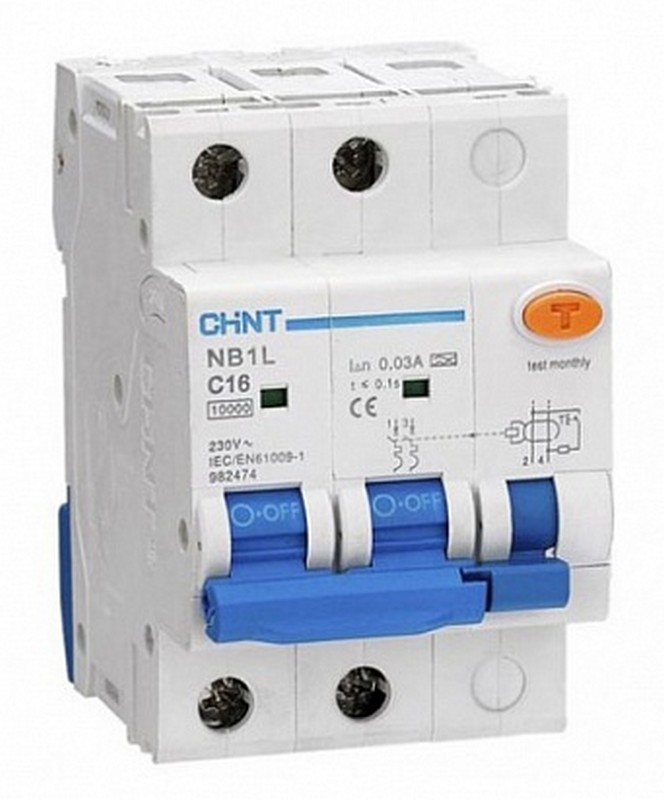CHINT Дифференциальный автомат CHINT NB1L 1P+N C20 30mA тип AC 10kA (36mm) (R) 203108 