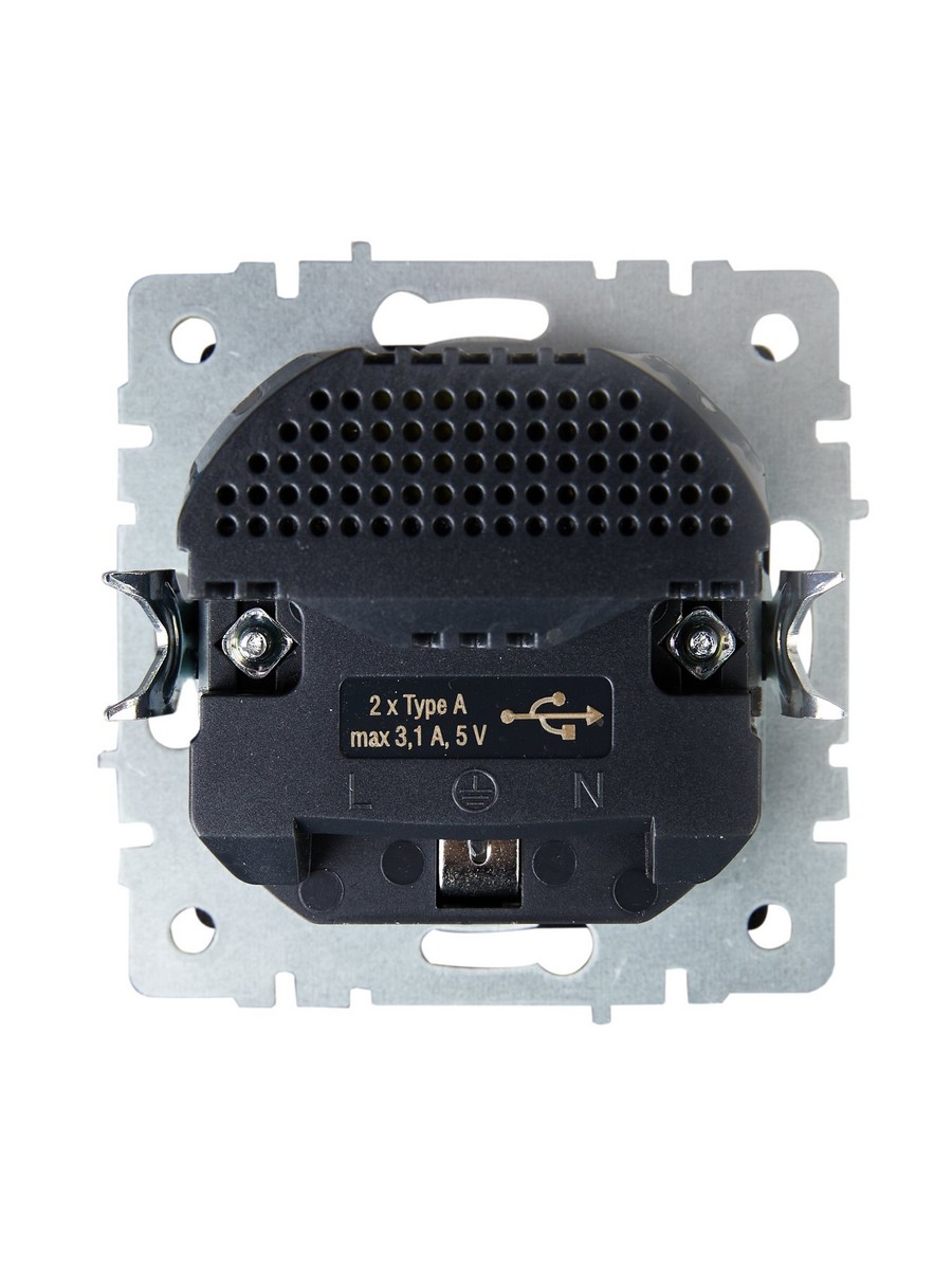 IEK Brite Графит Розетка IEK BRITE с с/з и шторками 16А с USB A+A 3,1А РЮш10-2-БрГ графит BR-R14-16-U21-D31-K53