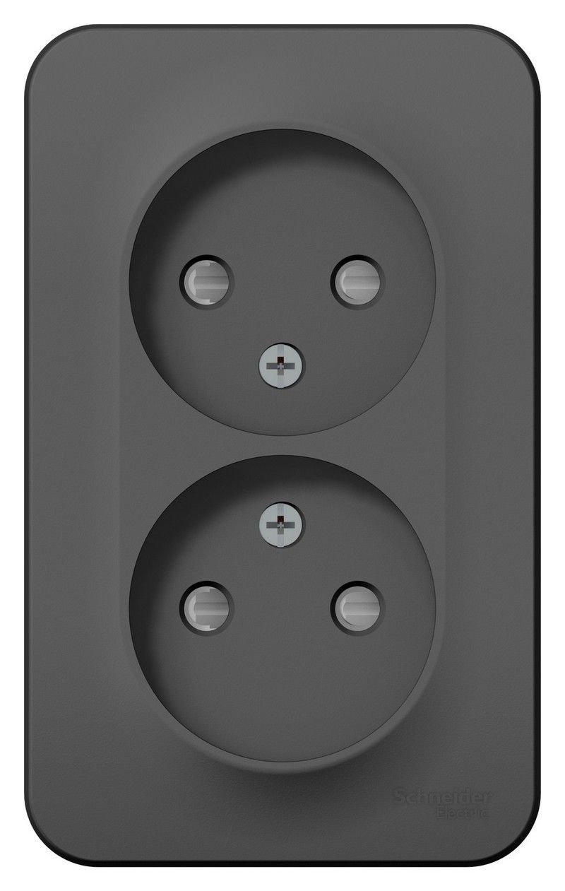 Blanca антрацит розетки и выключатели Розетка SE Blanca 2-ая Антрацит наружный б/з со шторками изолир. пластина BLNRA001216