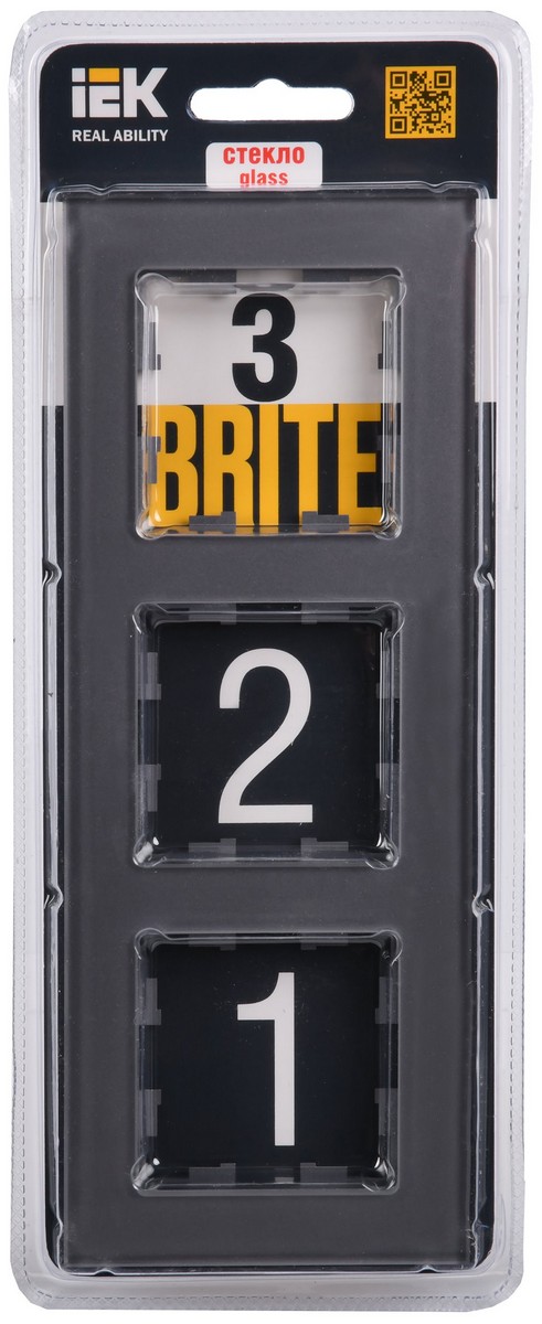 IEK Brite Рамки Рамка IEK BRITE 3-местная РУ-3-2-БрСе стекло серый BR-M32-G-K03