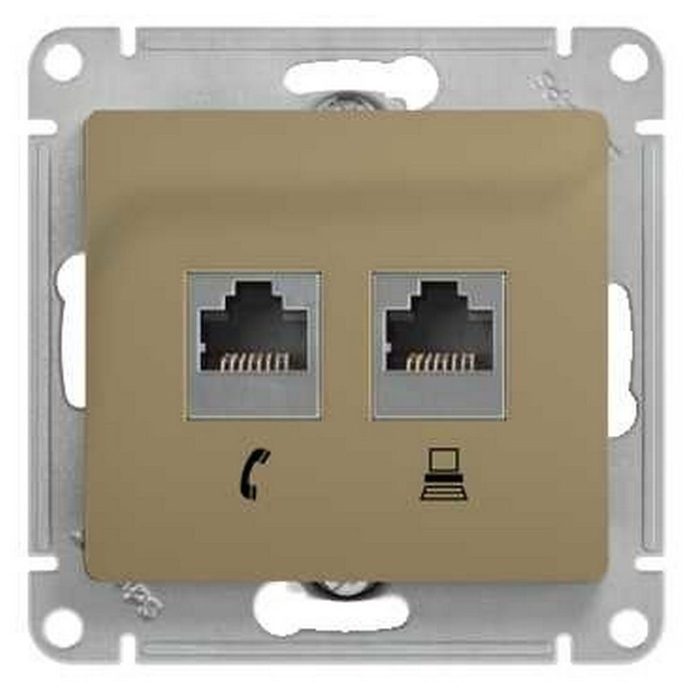 Glossa Титан Розетка телефонная + компьютерная Systeme Electric Glossa Титан 2-я , кат.5E GSL000485