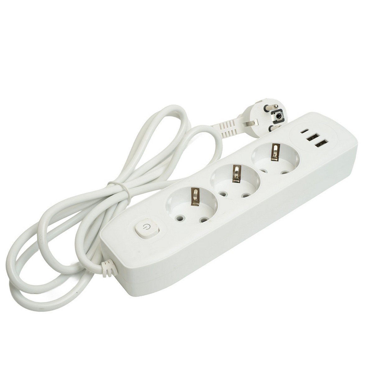 Колодки и удлинители, тройники Удлинитель STEKKER HM08-33-02 3-местный c/з 3x1 мм2 1,8 м 2USB+1Type-C 2,4А Home белый 49970 