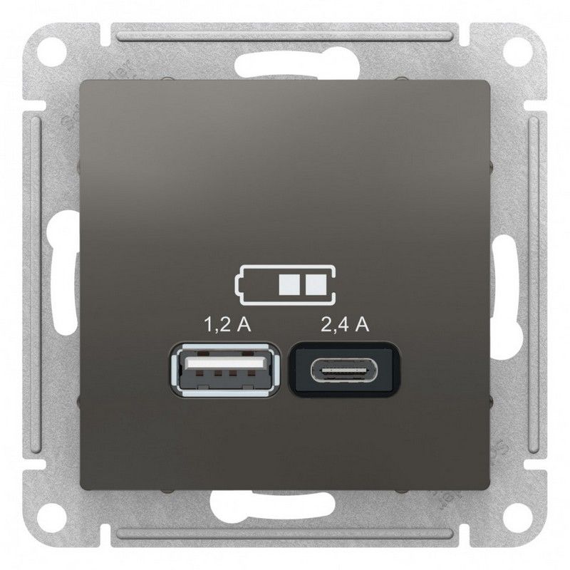 AtlasDesign Сталь Розетка USB Systeme Electric AtlasDesign Сталь A+С 5В/24 А 2х5В/12 А механизм ATN000939