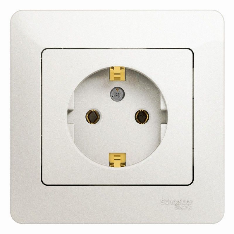 Glossa Перламутр Розетка Systeme Electric Glossa Перламутр с заземлением, 16А, в сборе GSL000642