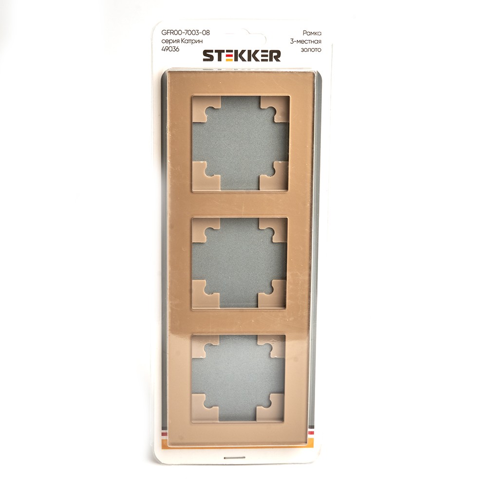 Катрин - Розетки и выключатели Stekker Рамка 3-местная стекло STEKKER GFR00-7003-08 серия Катрин золото 49036