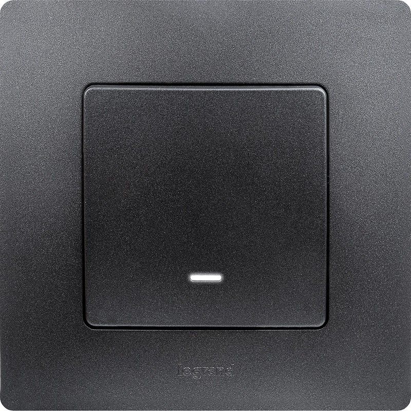 Legrand Etika Антрацит Выключатель Legrand Etika антрацит 1-клавишный с подсветкой/индикацией, авт.клеммы, 10 AX, 250 В 672