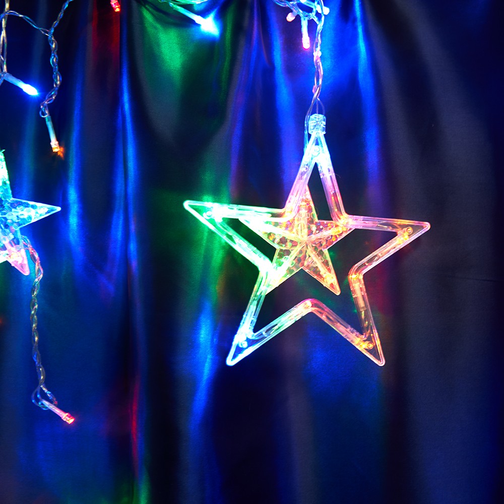 Светодиодная гирлянда Feron CL29 бахрома Звезды 3*1м + 3м 230V мультиколор статичная c питанием от сети прозрачный шнур 48615