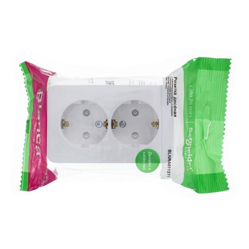 Blanca белые розетки и выключатели Розетка SE Blanca 2-ая Белый наружный с/з со шторками изолир. пластина BLNRA011211